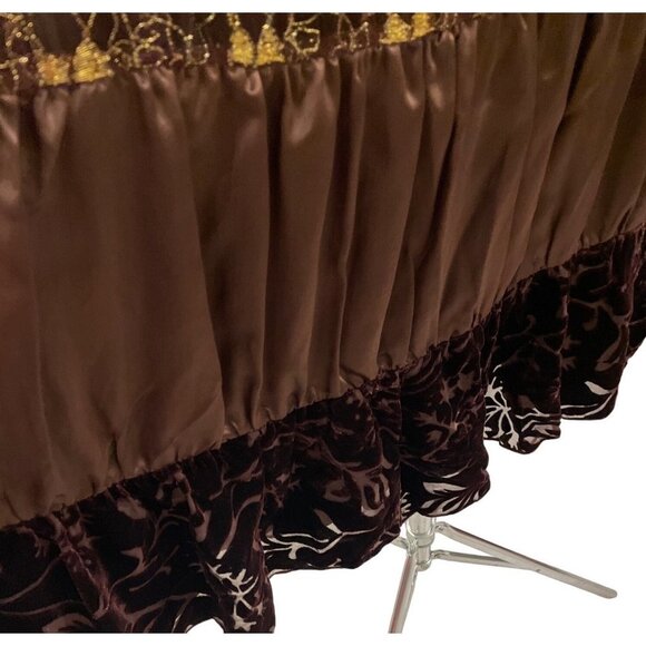 Spenser Jeremy Brown Silk Gold Metallic Thread Tiered Skirt Sz 4 - Picture 5 of 10